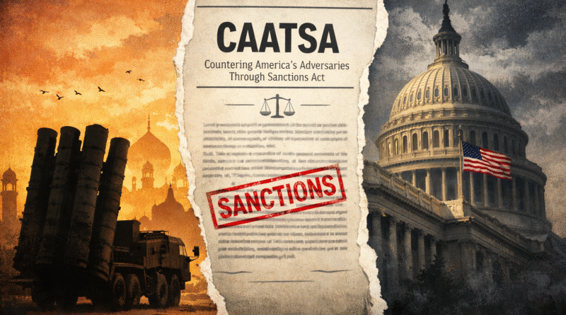 CAATSA India S-400 — Russian S-400 missile defence system deployed in India with US sanctions law CAATSA in background representing ongoing waiver ambiguity in India-US-Russia triangle