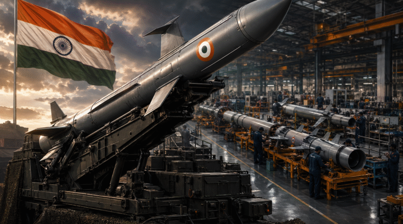 India defence exports 2026 — BrahMos missile and Indian defence manufacturing representing India's growing arms export programme