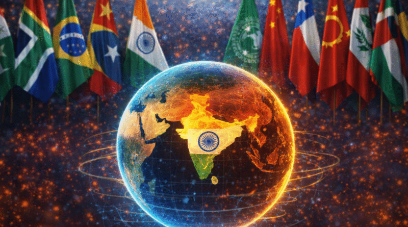 India global south 2026 — Modi chairing BRICS with Iran war as backdrop representing India's credibility test as BRICS chair while remaining only founding member not condemning US strikes on Iran