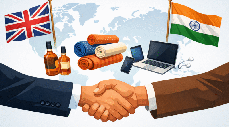 India UK trade deal 2026 — Modi and Starmer representatives shaking hands representing India UK Comprehensive Economic and Trade Agreement entering into force April 2026