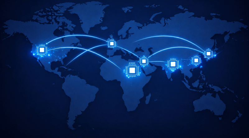 World map showing Pax Silica member countries connected by semiconductor supply chain links